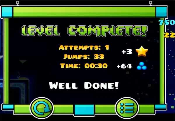 Geometry Dash World clear level collect coins diamonds
