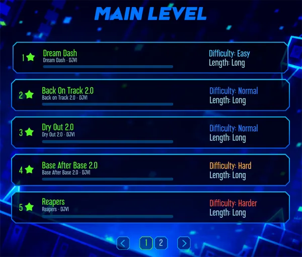 Shape Rush level select screen showing Dream Dash and other stages